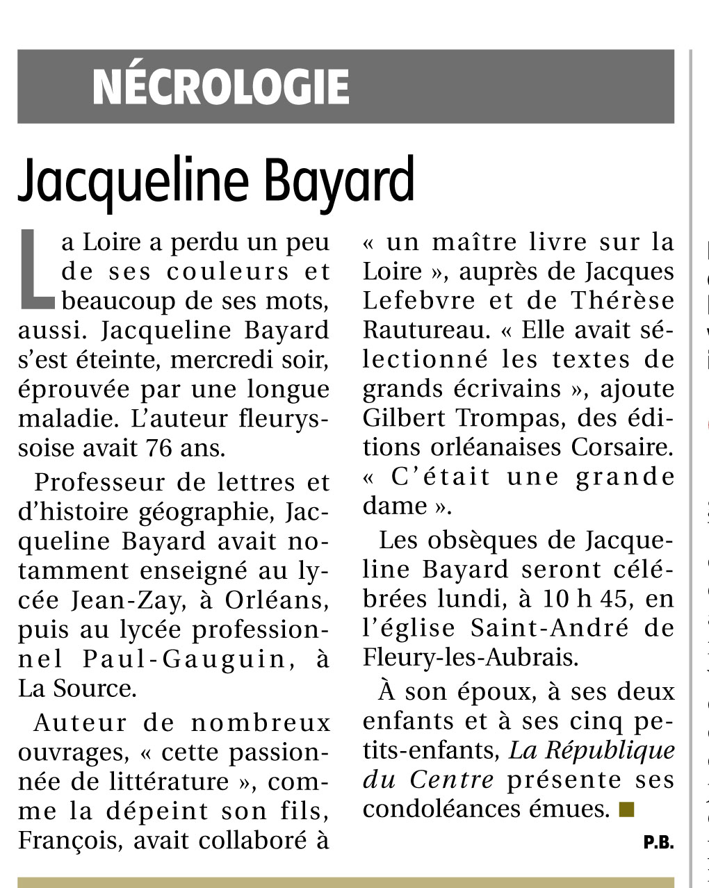 Disparition de Jacqueline Bayard